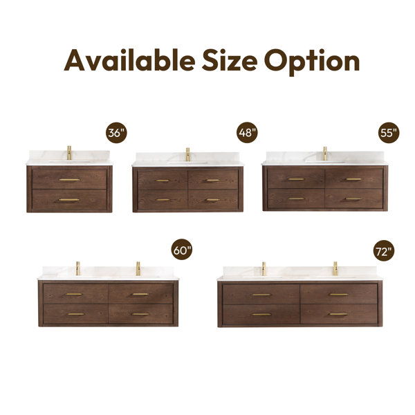 Ebern Designs Zytavious 72'' Wall Mounted Double Bathroom Vanity with Quartz Top | Wayfair